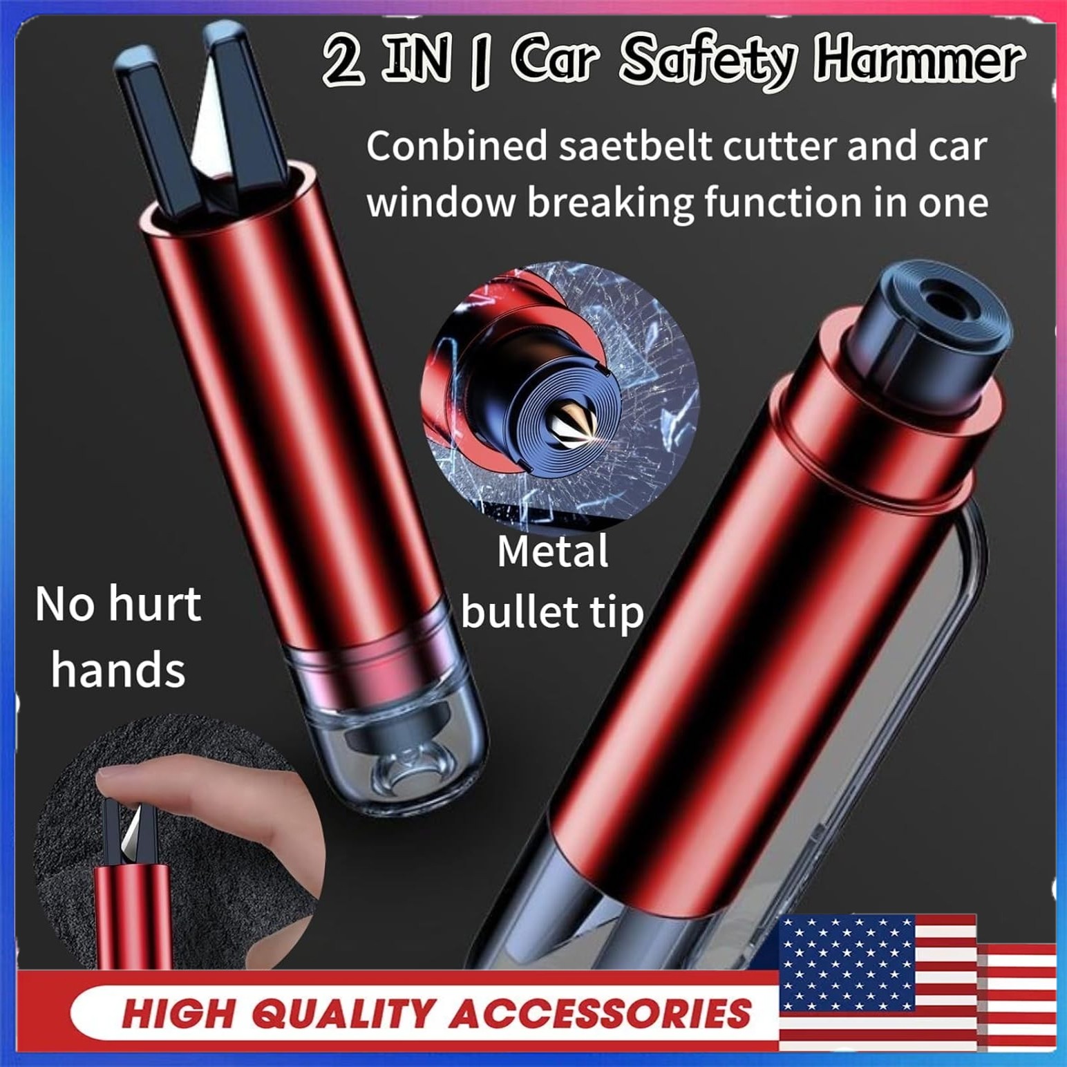 Safe Pro X Car Window Breaker and Seat Belt Cutter, 2 IN 1 Life Hammer Emergency