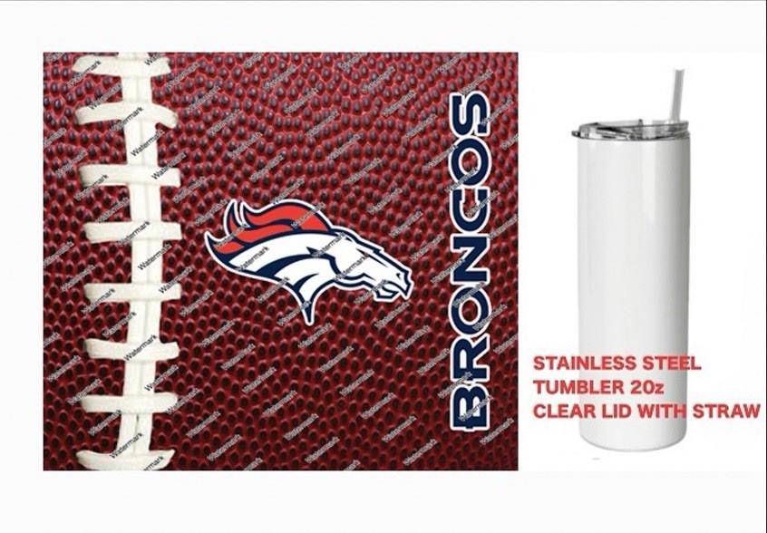 BRONCOS     - Pig skin Football - Tumbler 20 oz Stainless Steel