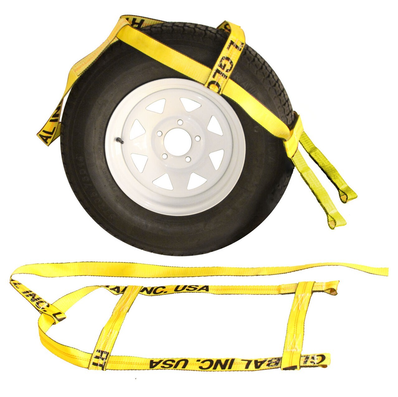 2x Yellow 2" Demco-Style Adjustable Tow Dolly Straps with Loops 3,335lb WLL