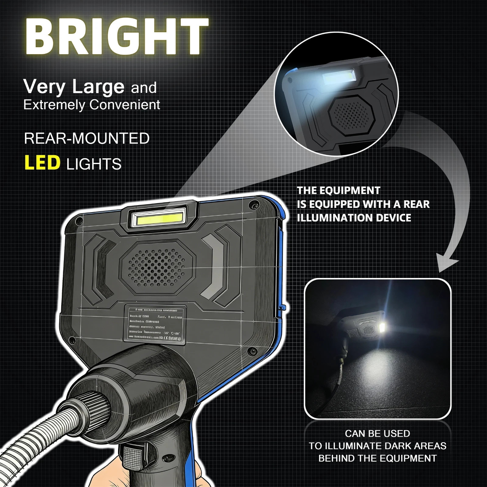 Kuntech 4-Way 360° Articulating Borescope 5" Endoscope w/Light Inspection Camera