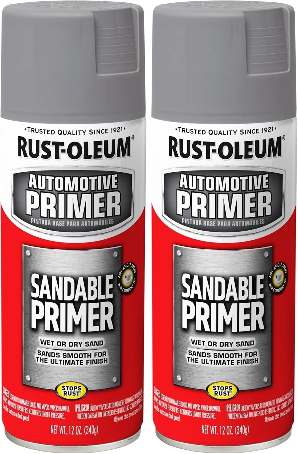 Rust-Oleum 249415 Automotive Sandable Primer Spray, 12 oz, Gray (Pack of 2)
