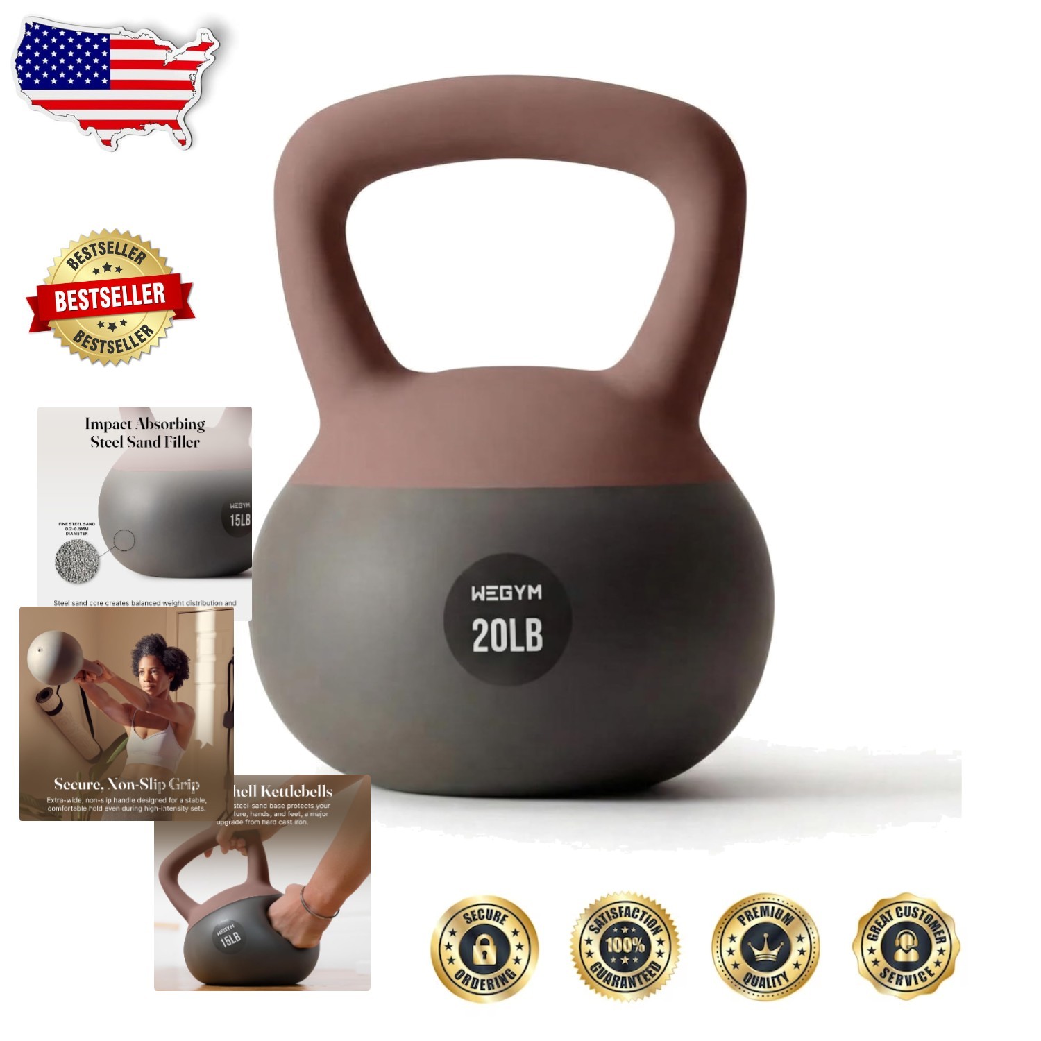 Durable 20lb Pink Soft Kettlebell Impact-Resistant Base Non-Slip Grip
