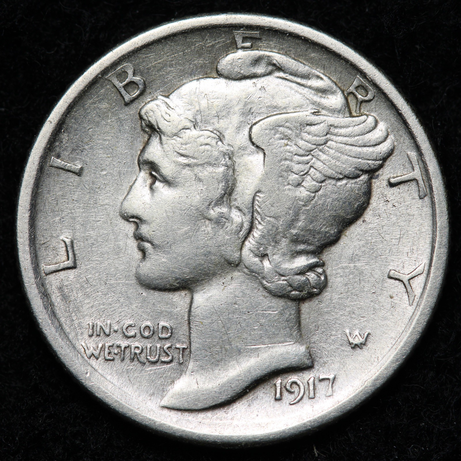 1917 Mercury Silver Dime AU E225 GRP