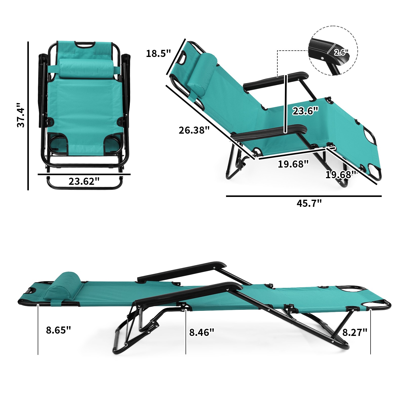 Portable Dual Purposes Extendable Folding Reclining Chair Green