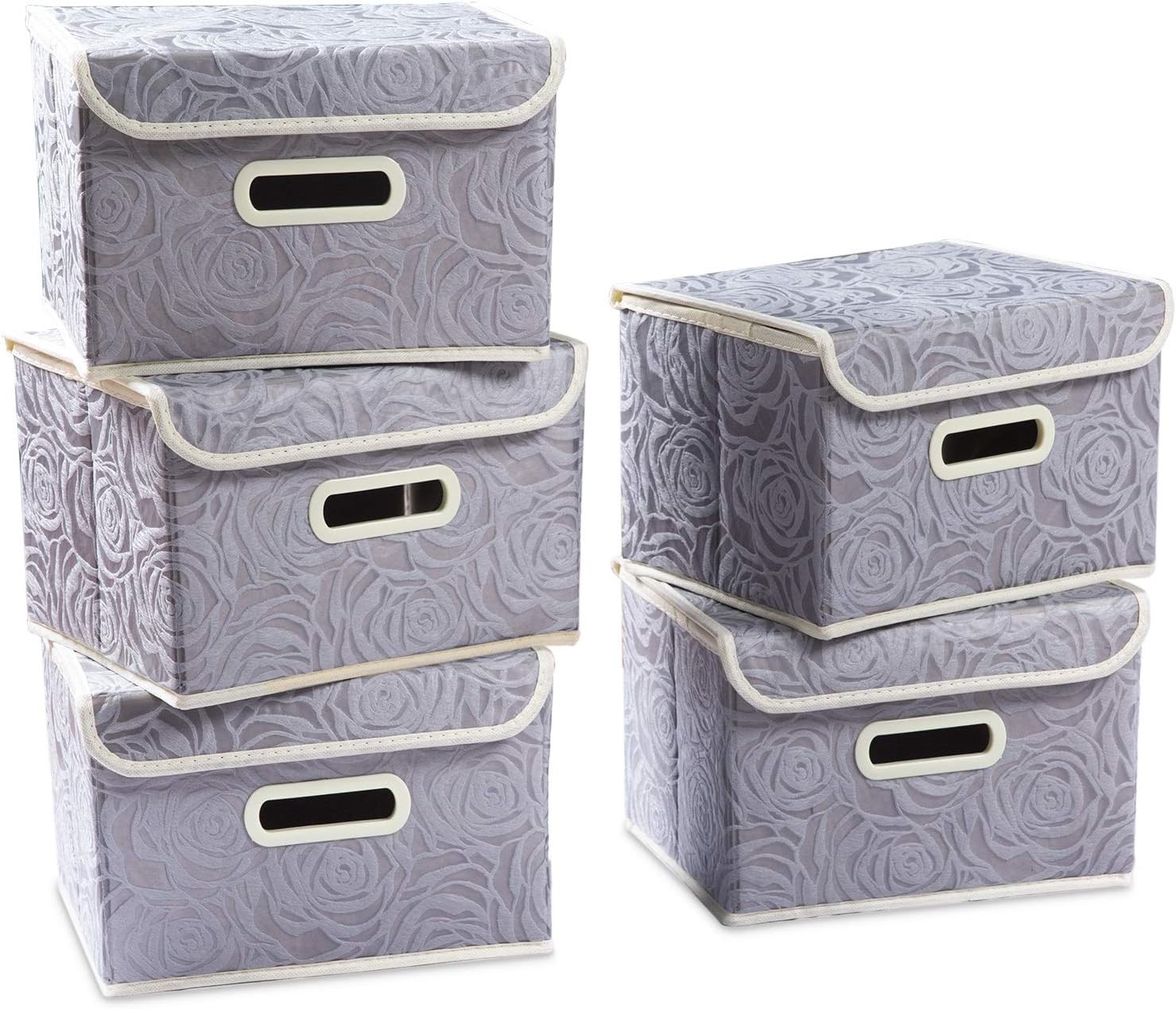 Stackable Storage Boxes W/ Lids [5-Pack] Fabric Decorative Storage Bins Cubes