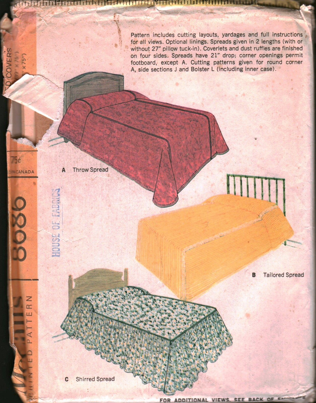 8686 Vintage McCalls Pattern Crafts Home Decorating Bedspread Coverlet UNCUT OOP