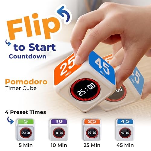 Visual Timer for Kids & Adults – Pomodoro Timer Cube with 5/10/25/45 Min