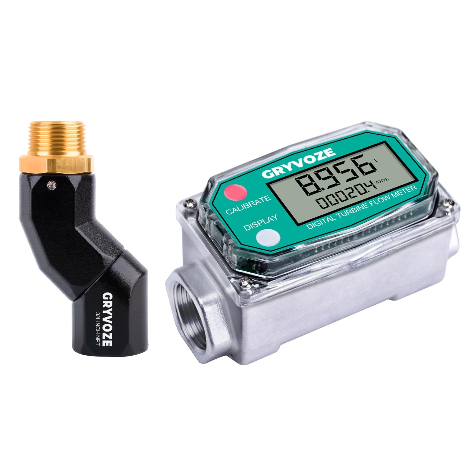 GRYVOZE 3/4 Inch Digital Turbine Fuel Flow Meter with NPT Hose...