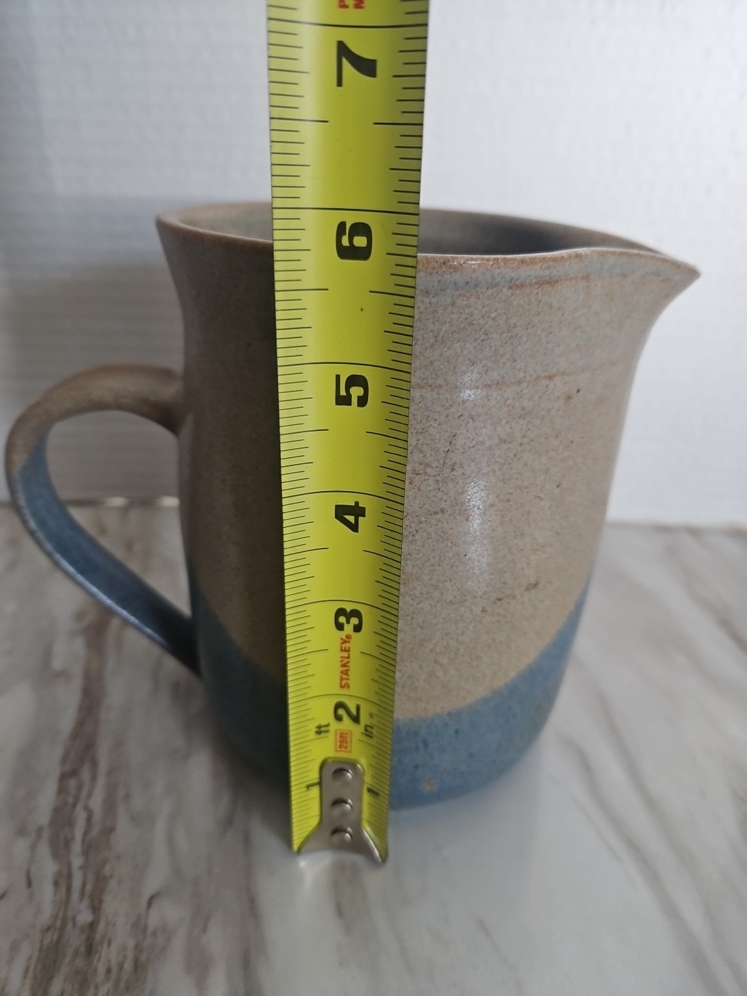 J. Scherb Art Studio Pottery Pitcher Blue Accent Signed 1990
