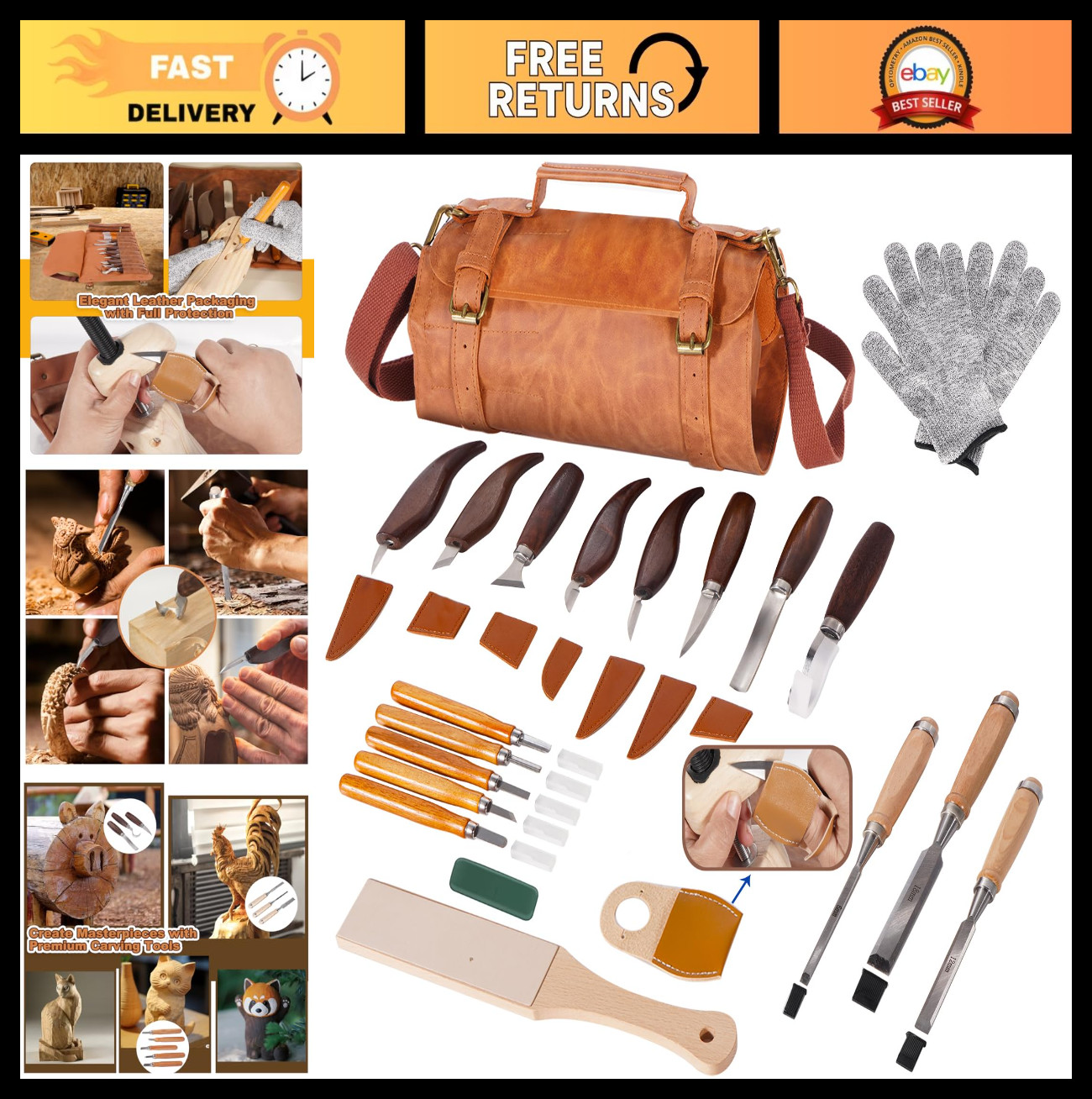 28-Piece Wood Carving Tool Set - Ergonomic Handles, High-Carbon Steel Blades, Wh