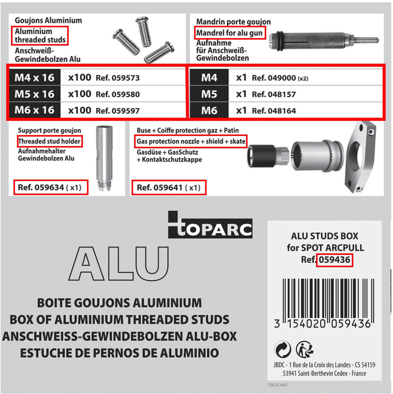 Box of Aluminum Studs for ARC Pull dent pulling system - AlMg3 (Alu-Mag)