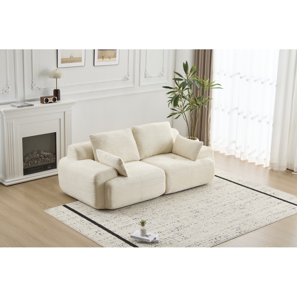 Modern Memory Foam Sofa, 2-Seater Corduroy Sectional w/ Deep Seat, Beige