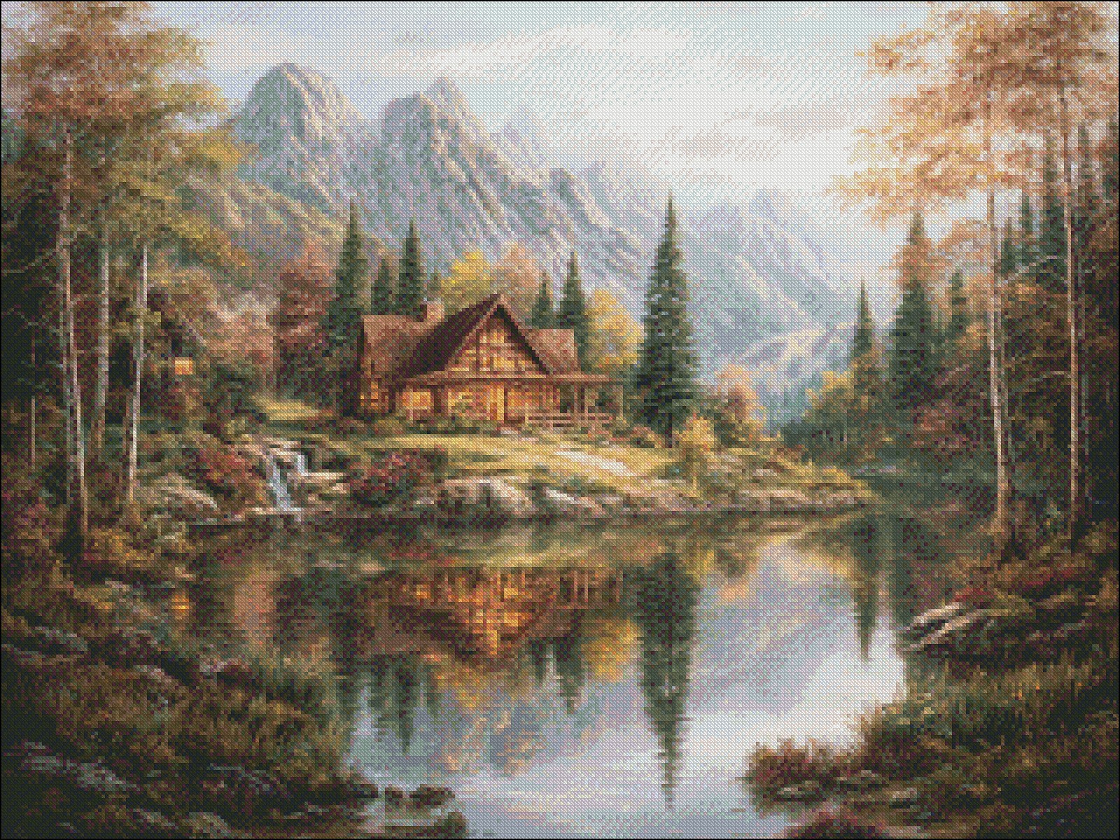 Cabin by the Lake 4 Chart Counted Cross Stitch Patterns Needlework DMC Color DIY