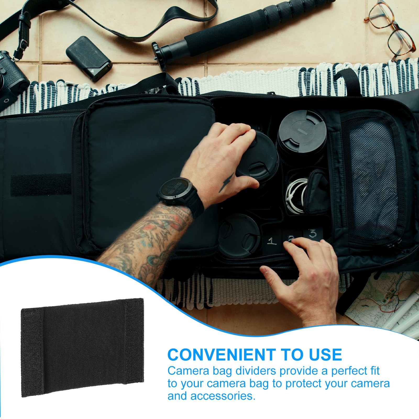 Camera Bag Divider, 2Pcs 5.51"x3.78"x0.55" Shockproof Separator, Black