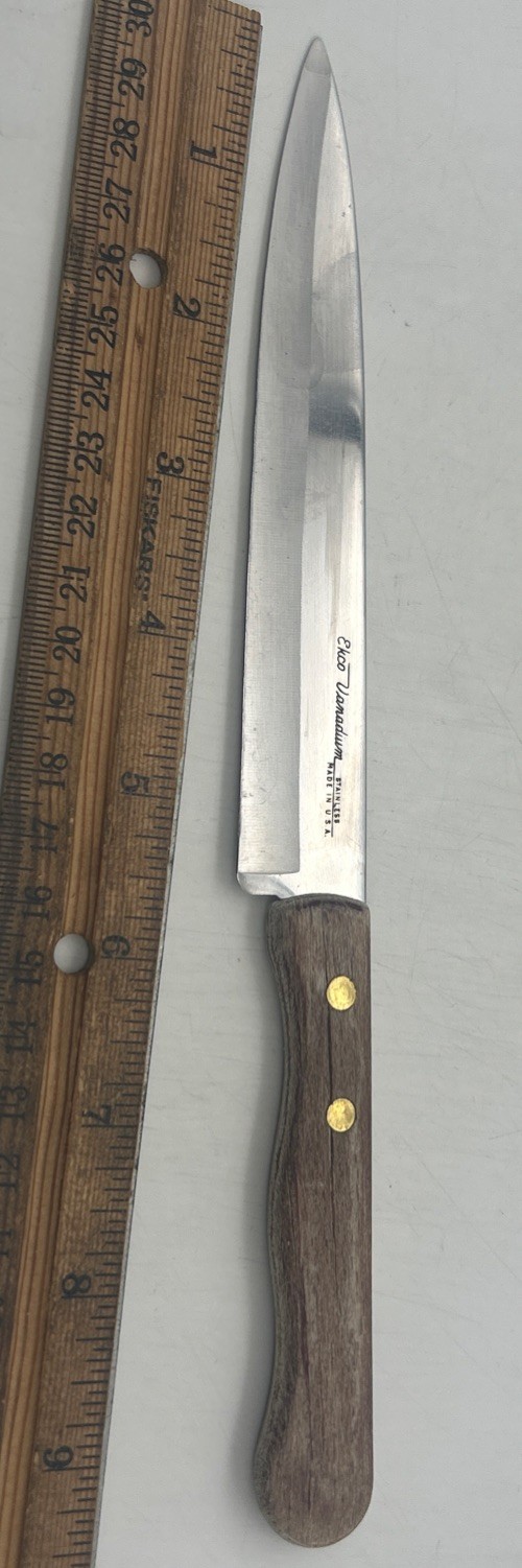 Ekco Stainless Vanadium Knife USA Finger Grooves Wood Slicing Knife 5.5” Blade