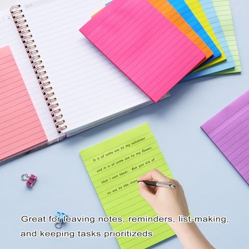 9 Pack Lined Sticky Notes Post Sticky Notes with Lines, 9 Bright Colors 4x6 in