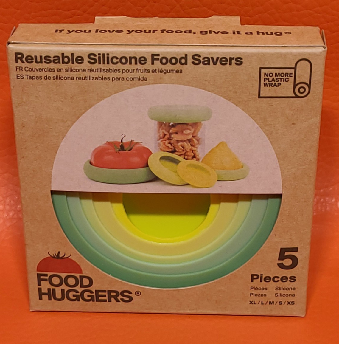 Food Huggers 5 Piece Set Reusable Silicone Food Savers Storage Green And Yellow