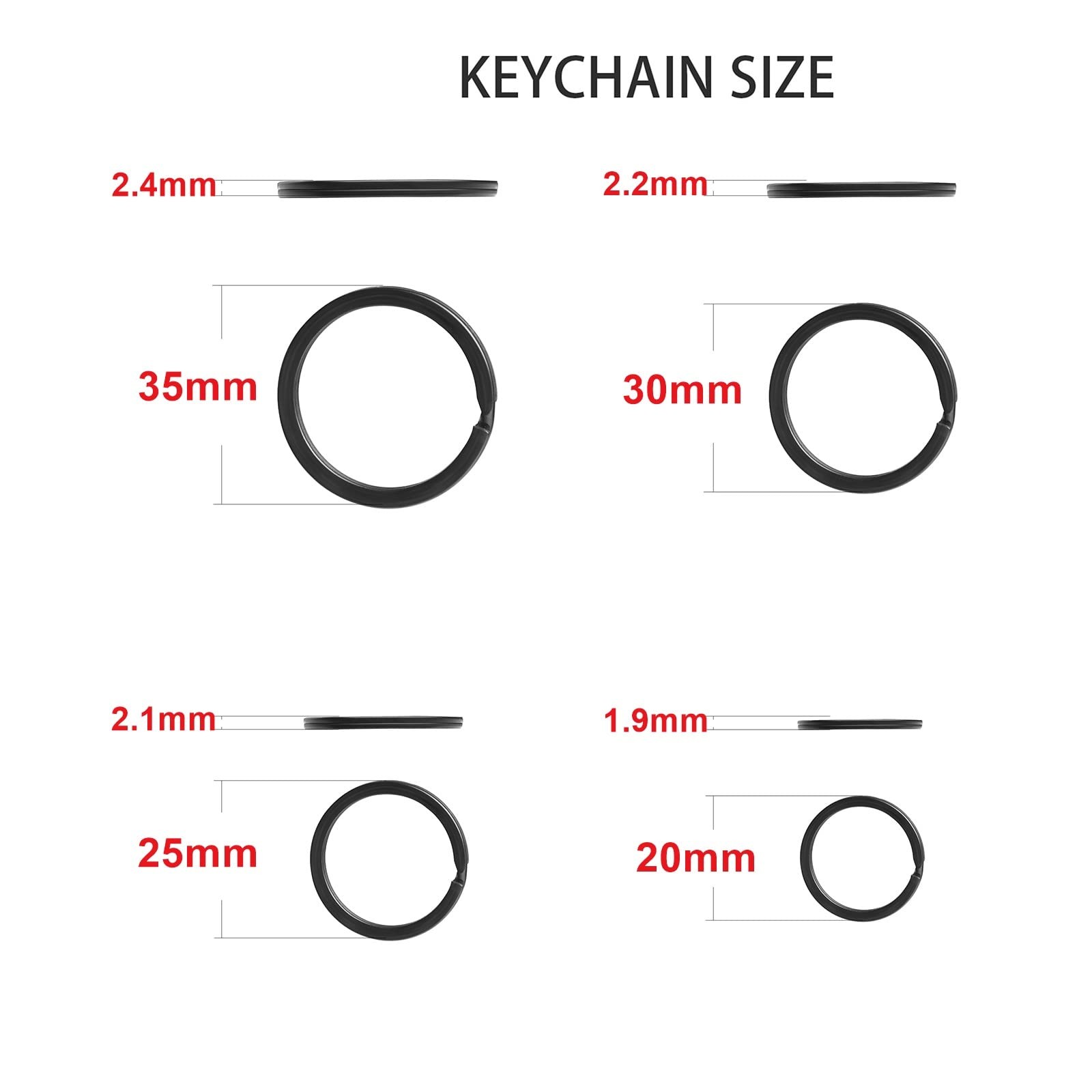 40 Pack Key Ring Keychain Mix 4 Sizes Black Metal Flat Split Key Chains Rings...