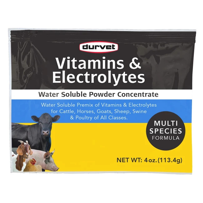 Durvet Vitamins & Electrolytes Water Soluble Powder Concentrate 4 Oz 4Oz