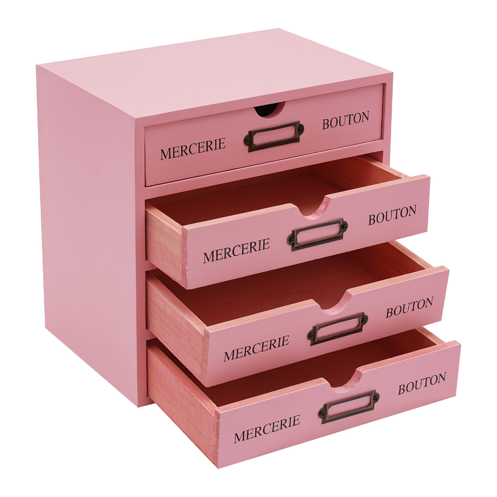 4 Pieces File Storage Box Desktop 16 Drawers Pink Wooden Storage Box