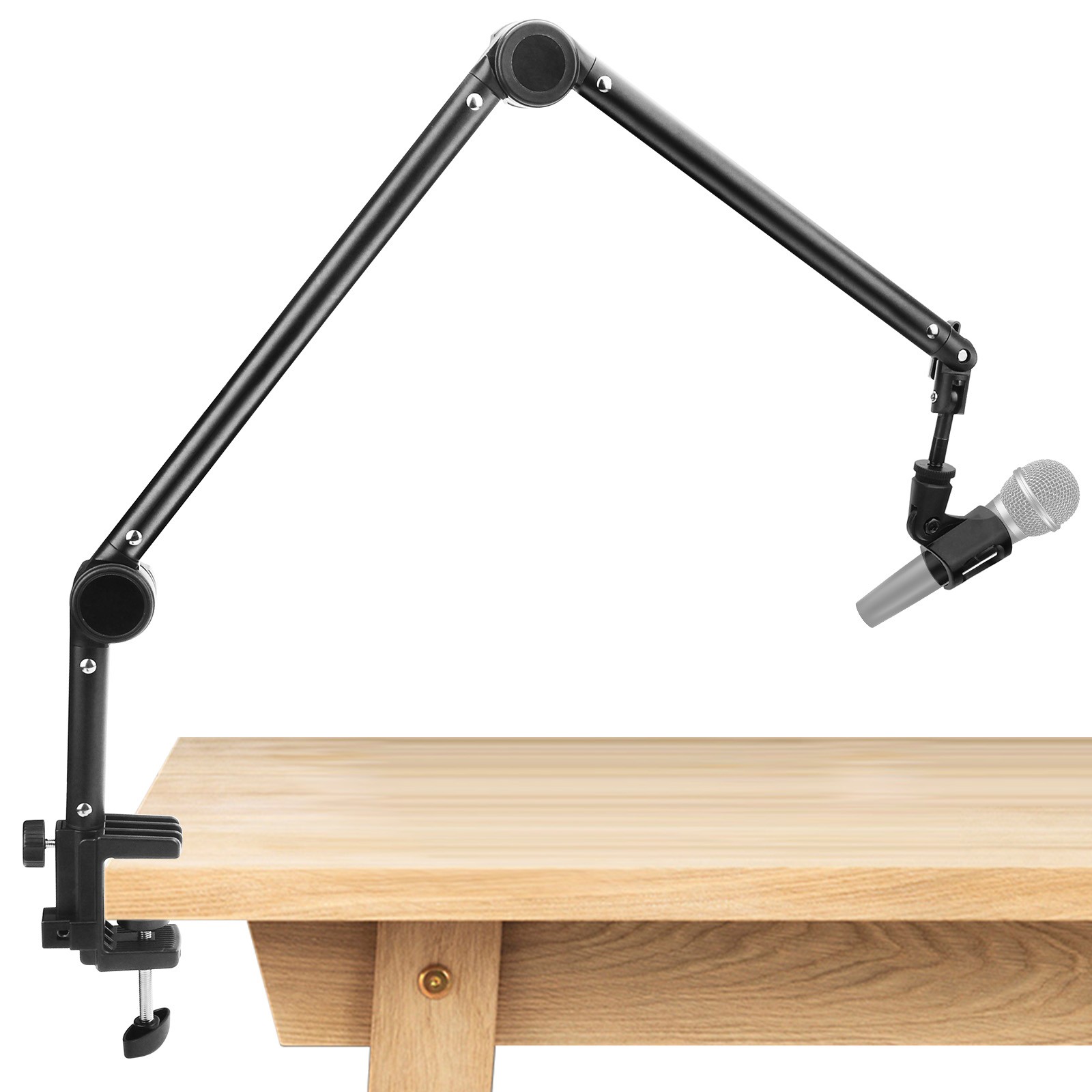 Low Profile Microphone Boom Arm Mic Desk Stand Adjustable w/ 3/8" 5/8" Adapter
