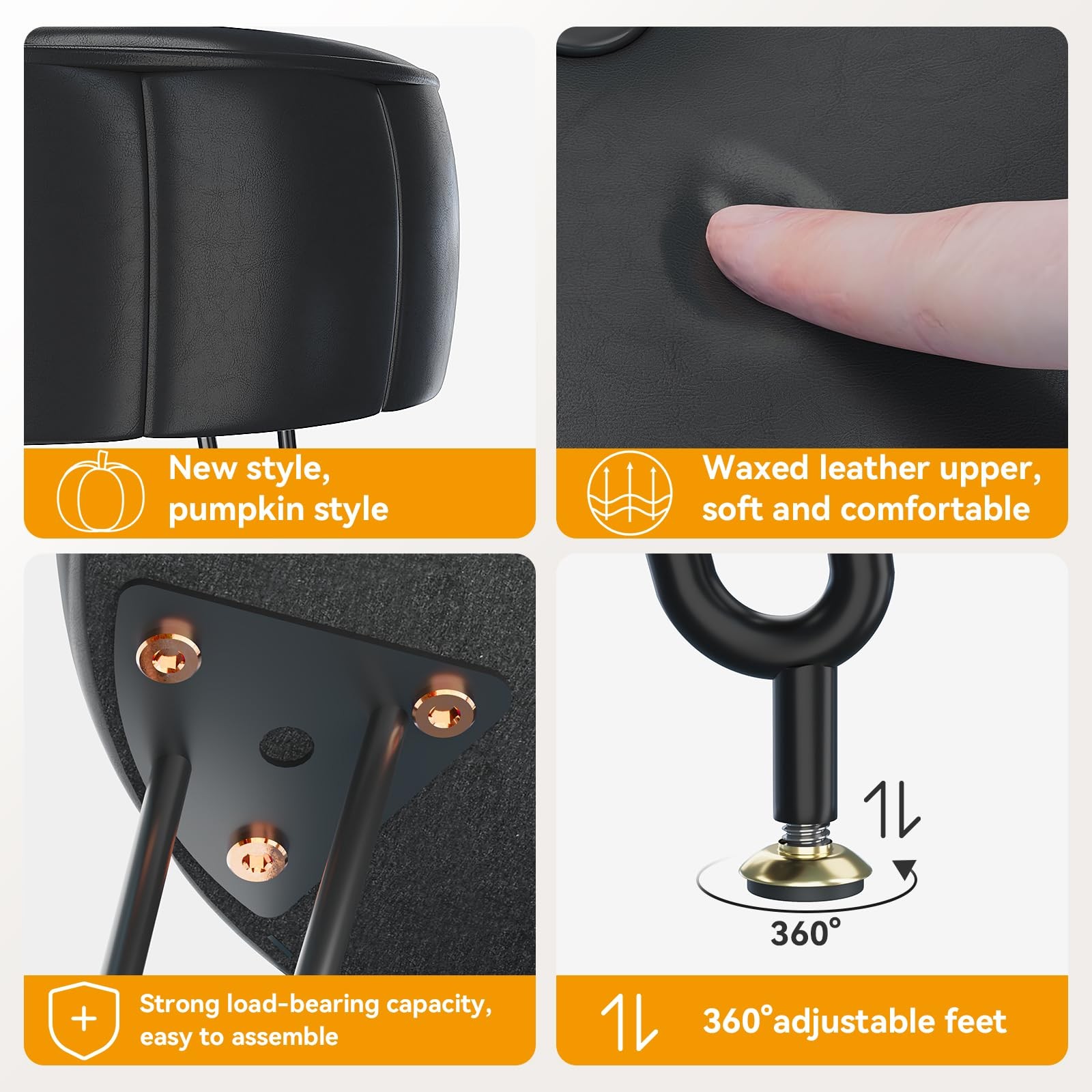Vanity Stool, Pumpkin Style Faux Leather Pouf, Modern Multifunctional Make-up...