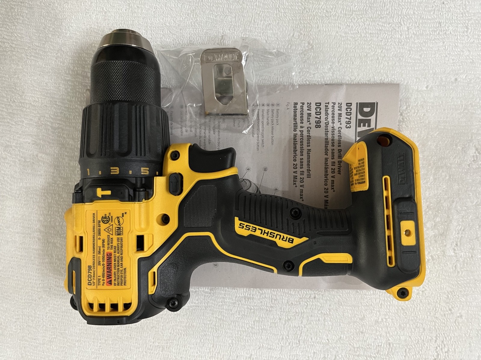 New Dewalt DCD798B 20V 20 Volt Max 1/2" 2 Speed Brushless Hammer Drill Driver