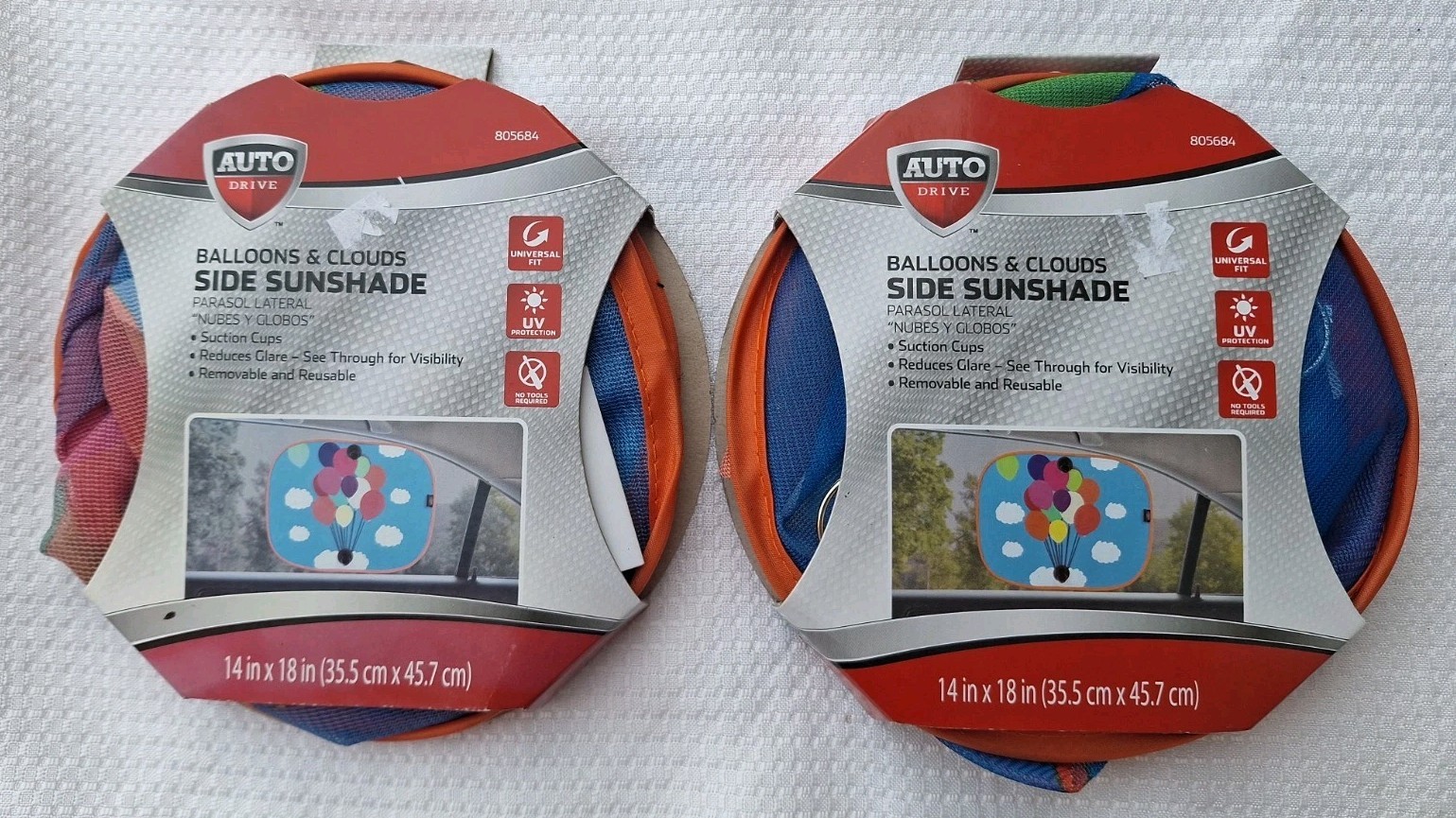 Auto Drive 2 New Side Sunshades 14" X 18" Balloons And Clouds Multicolor Privacy