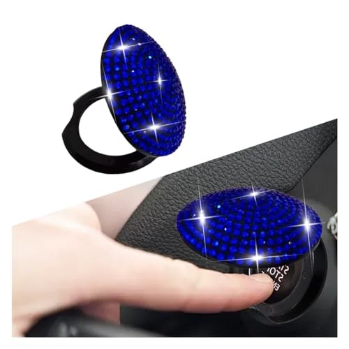 Bling Car Push Start Button Cover, Anti Scratch Rhinestone Decal, Crystal Blue