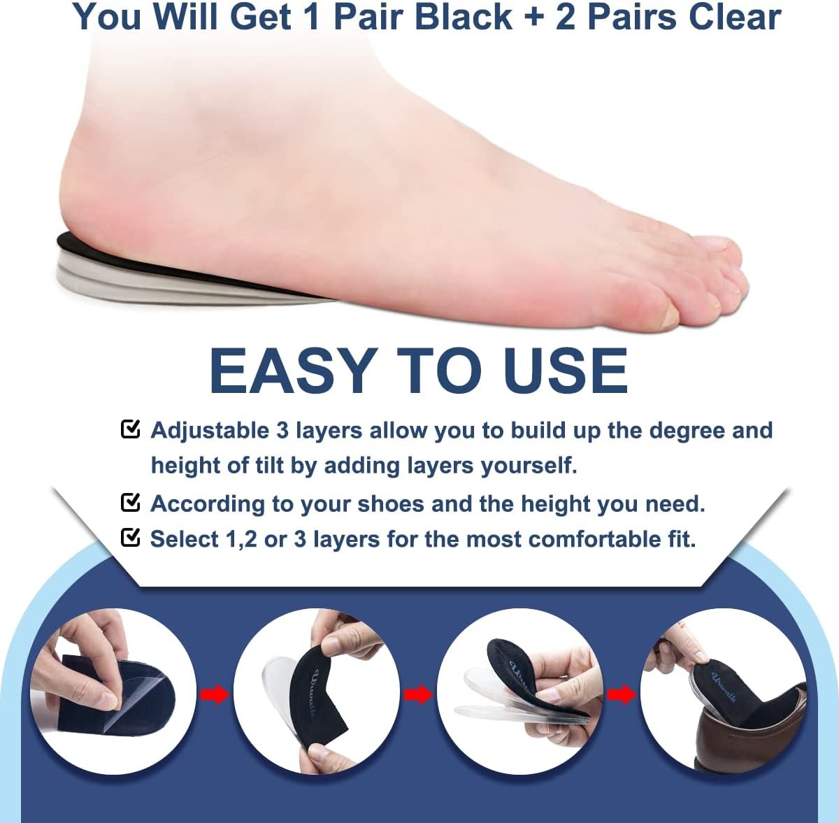 3 Layers Adjustable Supination & Over - Pronation Adhesive Corrective Black