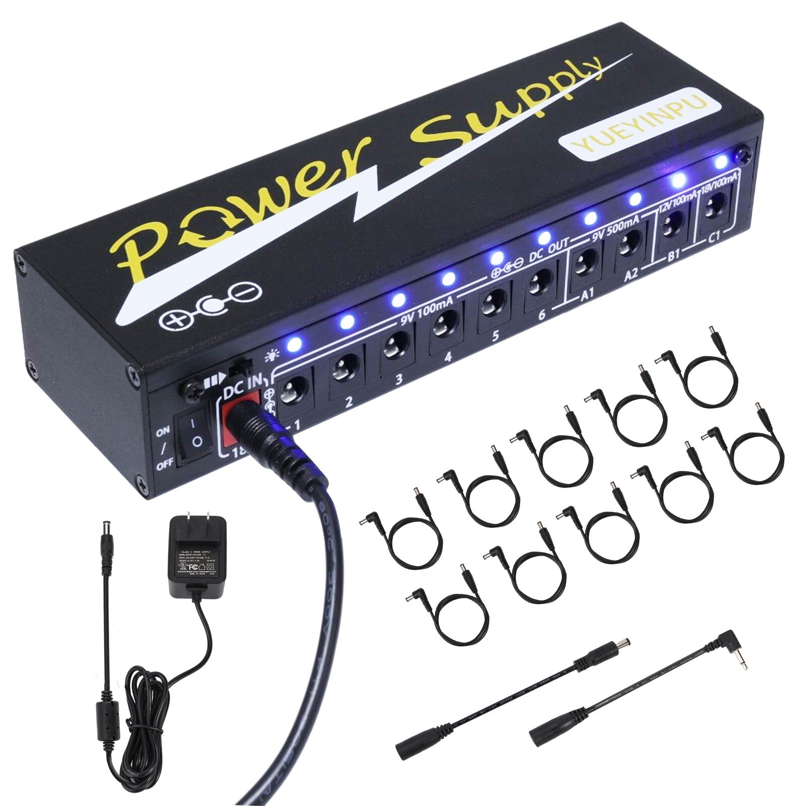 Power Supply For Guitar Effect Pedals 10 Isolated Outputs 9V 12V 18V