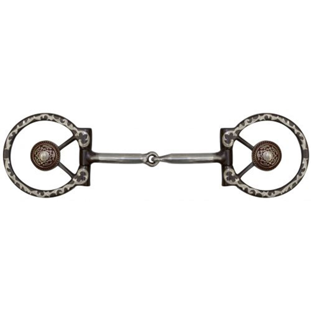 Western Saddle Horse Offset D Ring Snaffle Bit 5" w/ Engraved Antiqued Conchos