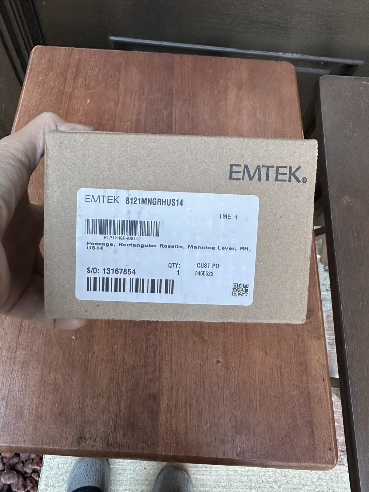 EMTEK Manning Brass Lever Handle With Rectangular Rosette in Polished Nickel NIB