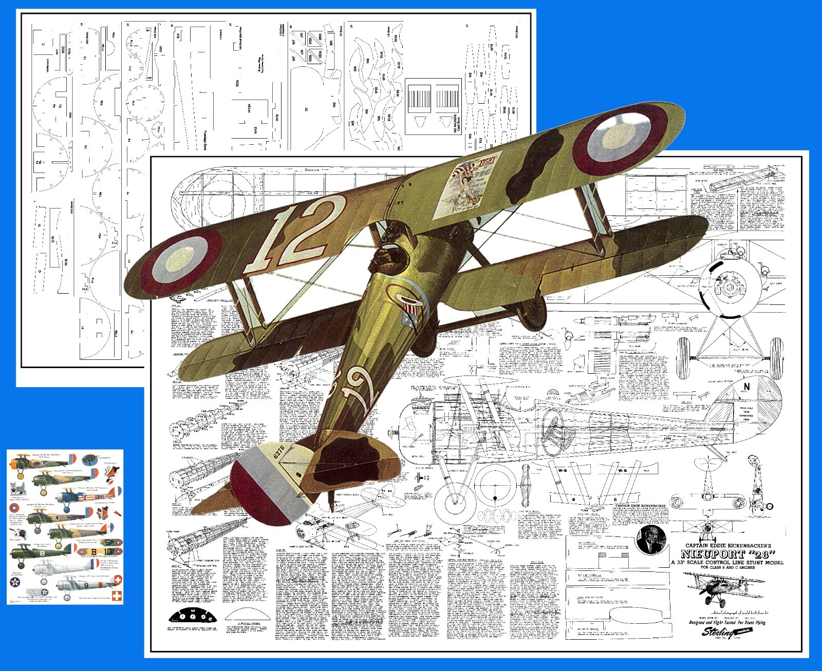 Sterling Model Airplane Plans (UC): Nieuport 28 33" Stunt/Scale for B-C Engines