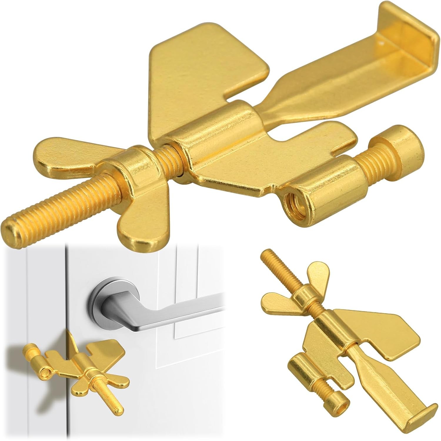 1 PCS Upgraded Portable Door Lock,Home Security Door Locker Travel Lockdown Gold