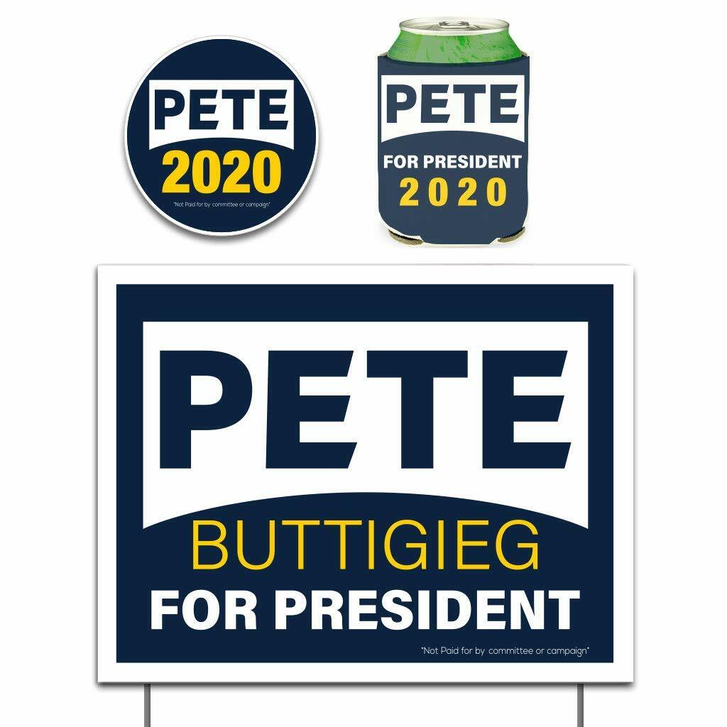 Pete Buttigieg 2020 Yard Sign, Can Cooler and Pete 2020 Car Decal Set
