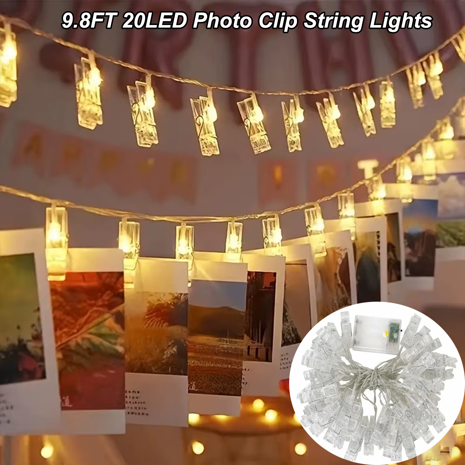 3M 20 LEDs Hanging Picture Photo Peg Clip Fairy String Lights Wedding Home Decor
