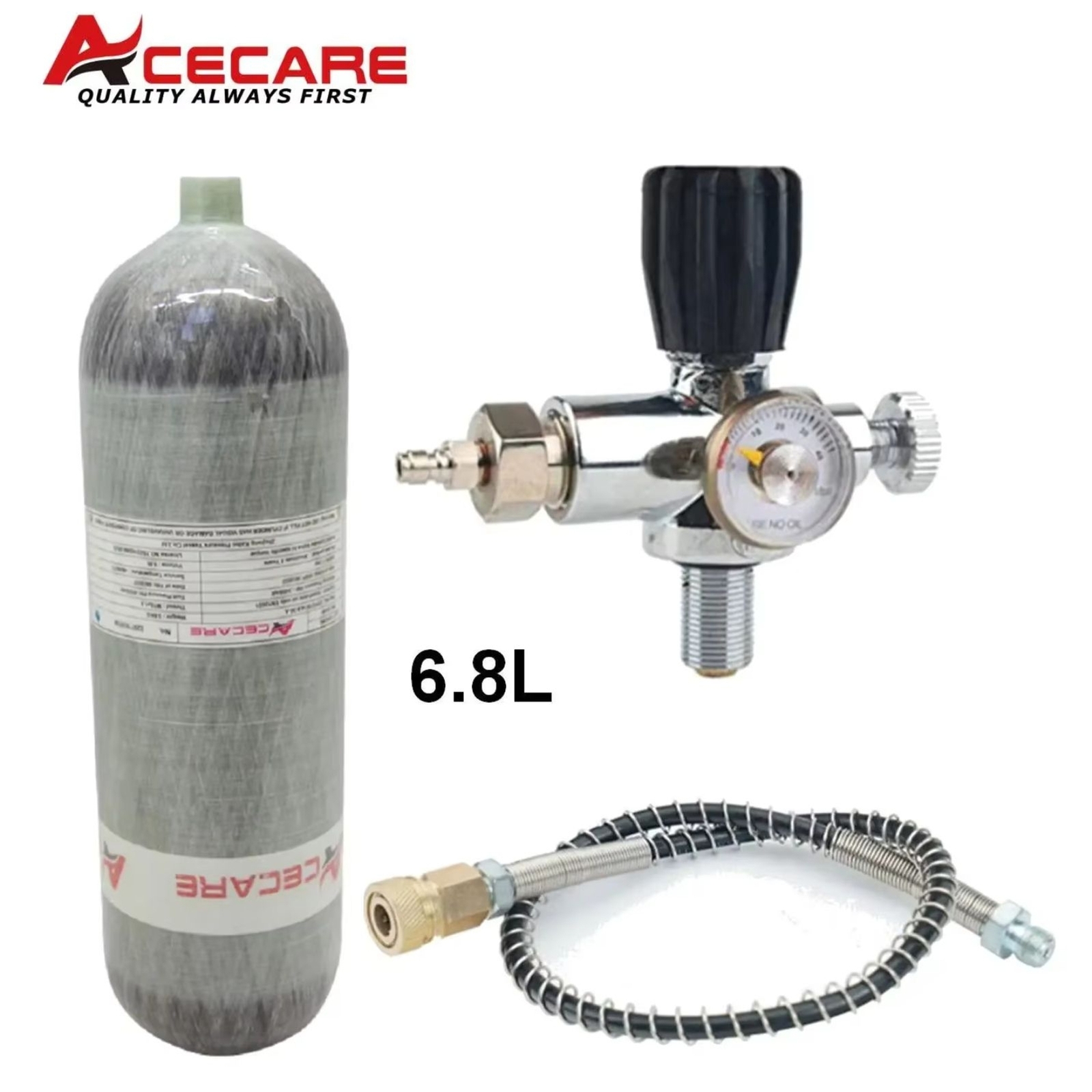 Acecare 6.8L Carbon Fiber Cylinder 4500psi High HPA Tank w/ Regulating Valve