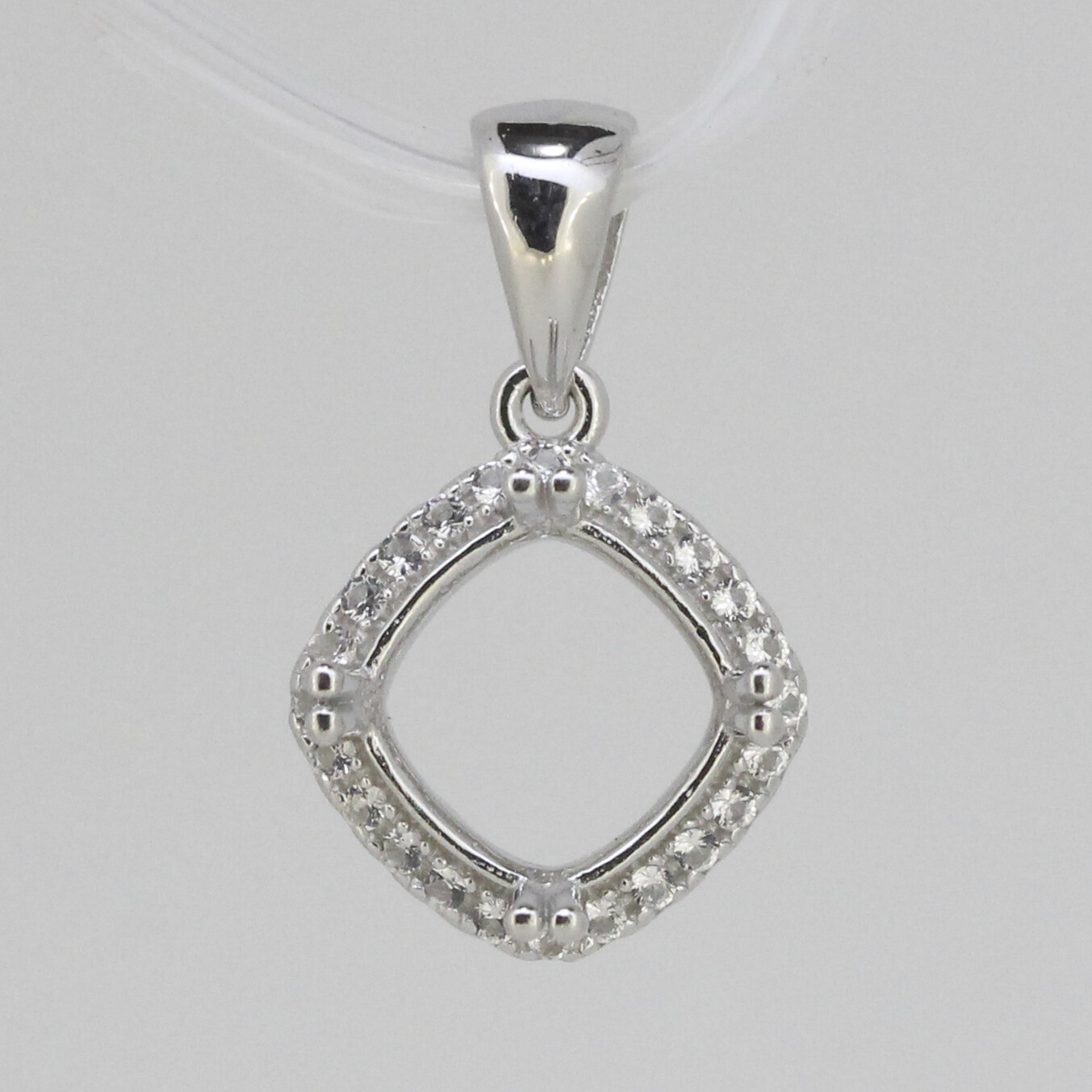 Sterling Silver Semi Mount Pendant Setting Cushion Cu 8x8mm Halo Topaz
