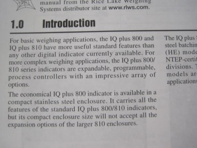 IQ PLUS 800/810 DIGITAL WEIGHT INDICATORS VERSION 3.1 INSTALLATION MANUAL 42100