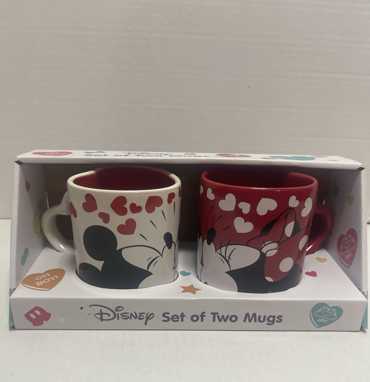 Disney Mickey & Minnie Mouse Love Mug Set of 2 Kissing Hearts NIB