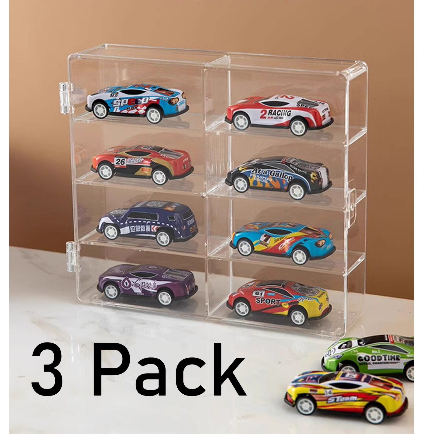 3PC Clear Car Display Case For 1/64 Hot Wheels Storage 24 Cars Organizer Holders