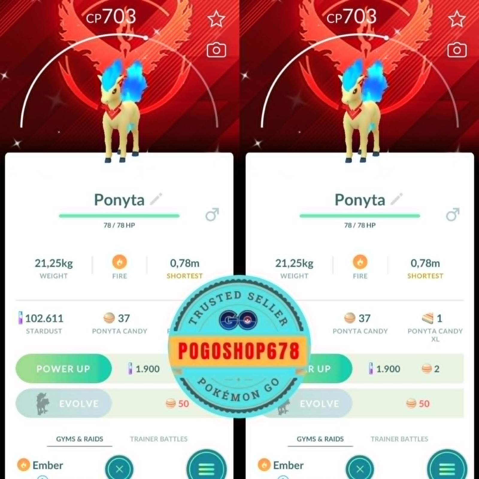 Pokémon PTC Go - Shiny Ponyta Candela themed accessory Team Valor Background ✨
