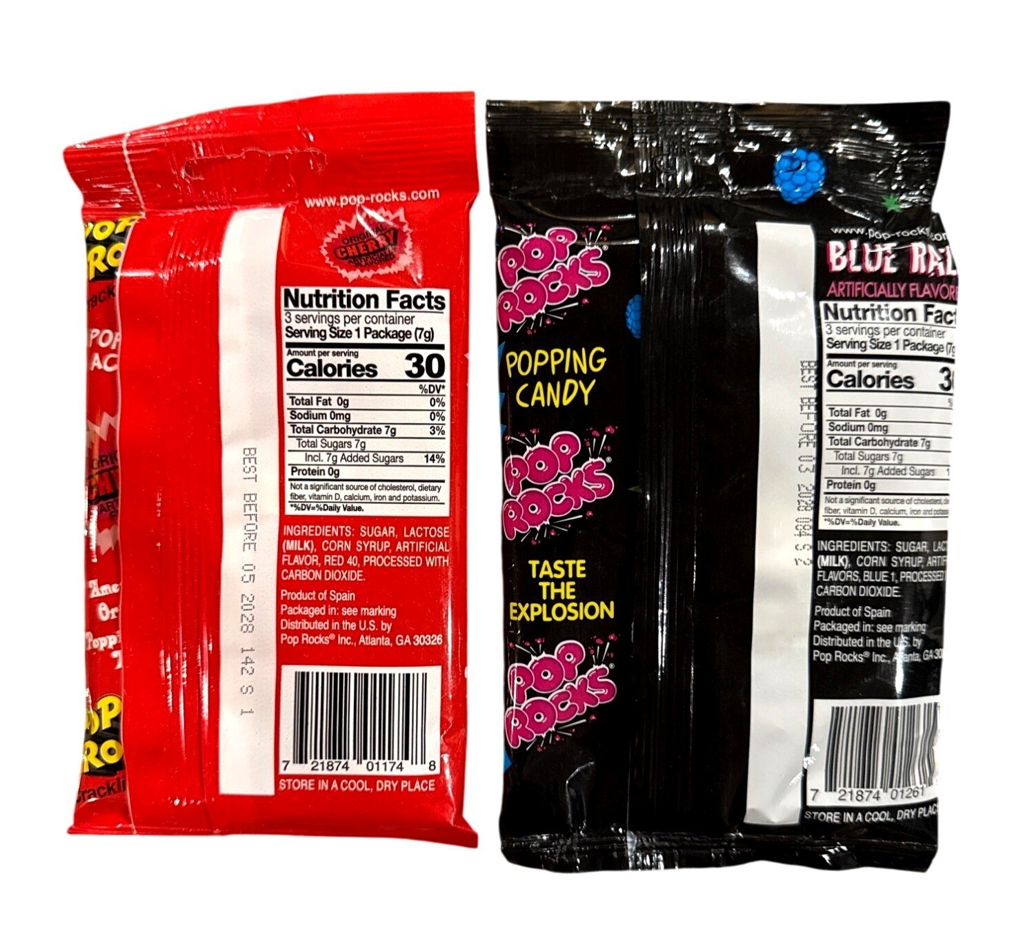2pc Set 0.74oz/3ct per Bag Pop Rocks Crackling & Popping Candy CHERRY + BLUE RAZ