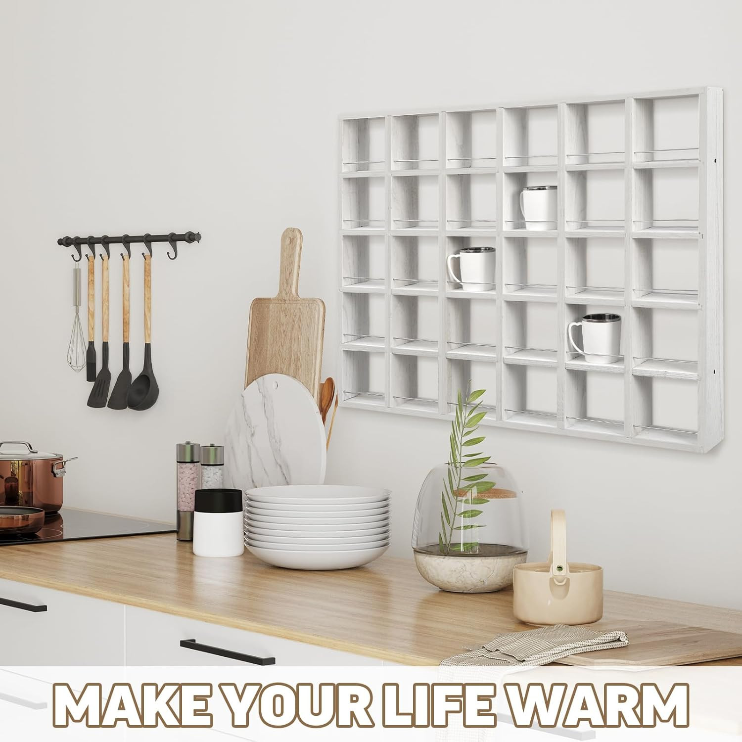 Oversize Coffee Mug Display Rack Wooden Shelves Rustic Shot Glass Display Case T