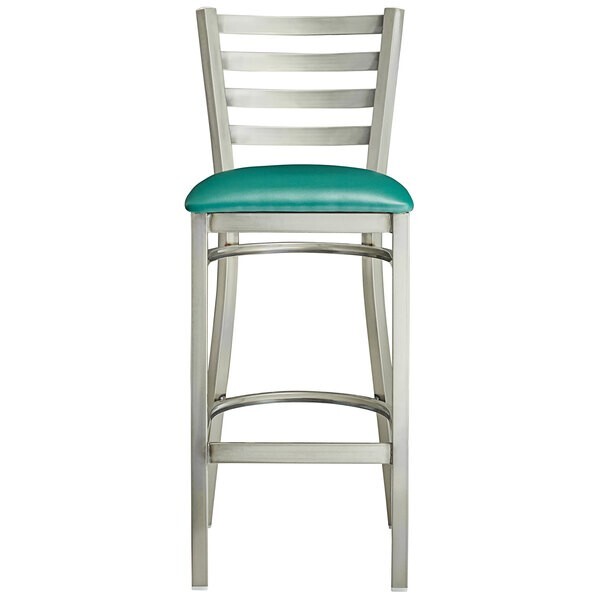 10 PACK Clear Coat Ladder Back Metal Restaurant Bar Stool With Green Vinyl Seat