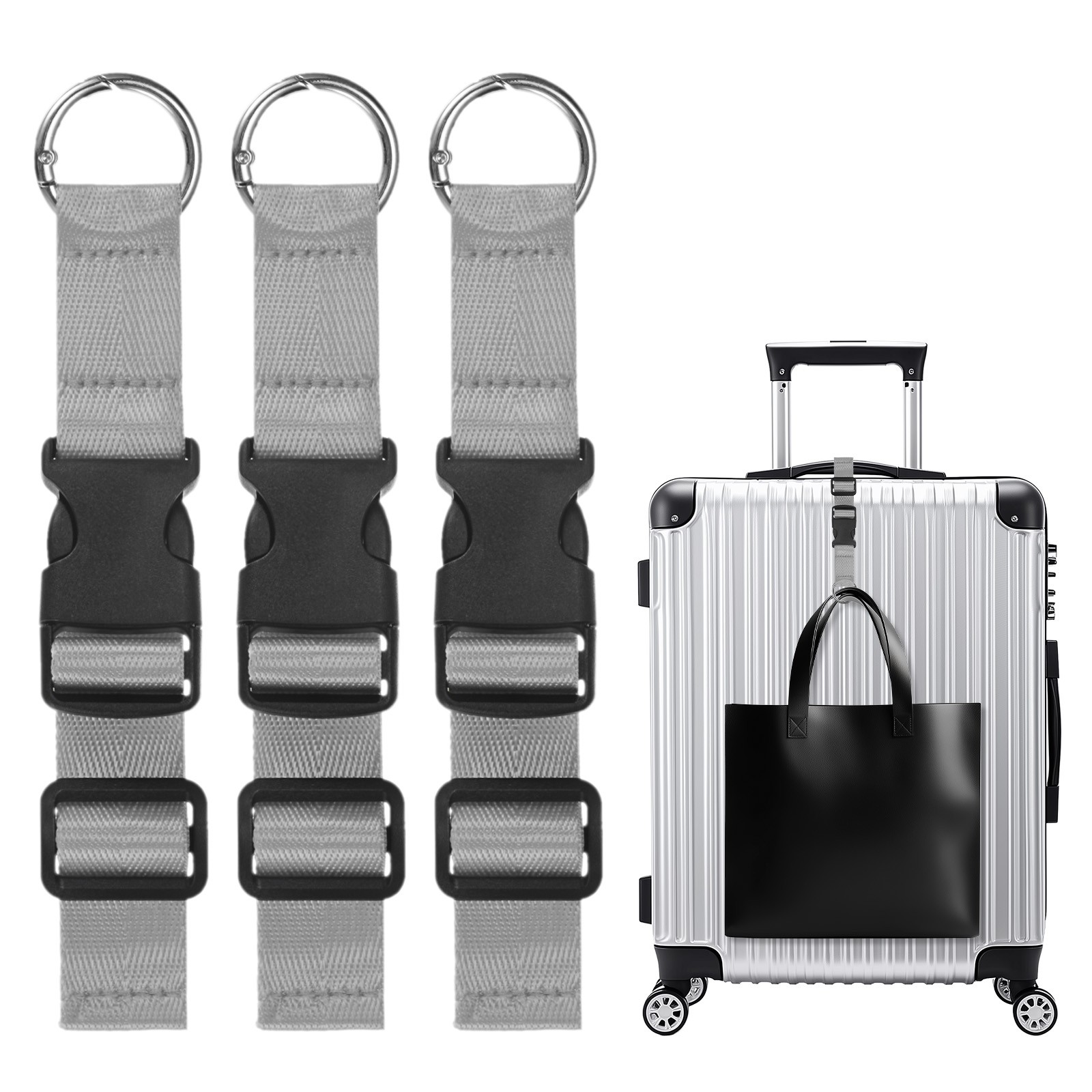 3-Pack Add A Bag Luggage Strap, Adjustable Suitcase Belt Connector[Dark Gray]