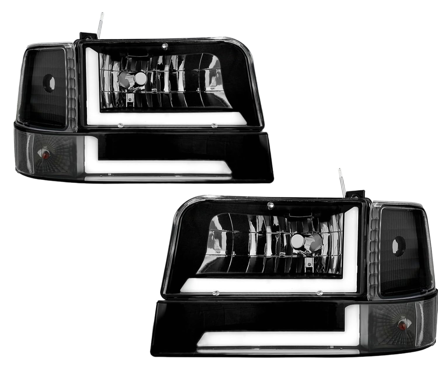 LED DRL Headlights Clear Reflector Black Housing for Ford F150 F250 F350 Bronco