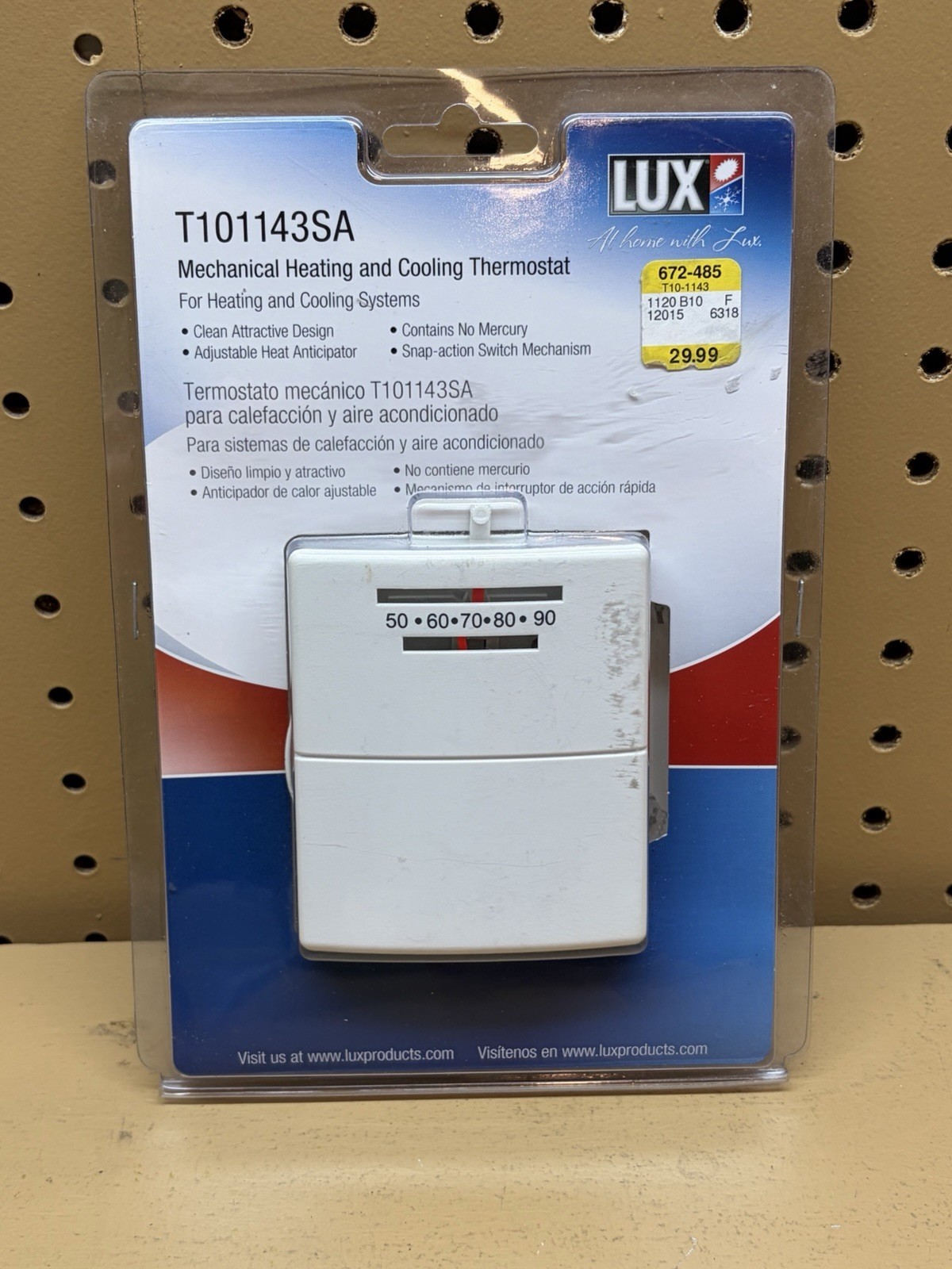 SEALED Lux Products Easy Temp T101143 Mechanical Heating and Cooling Thermostat
