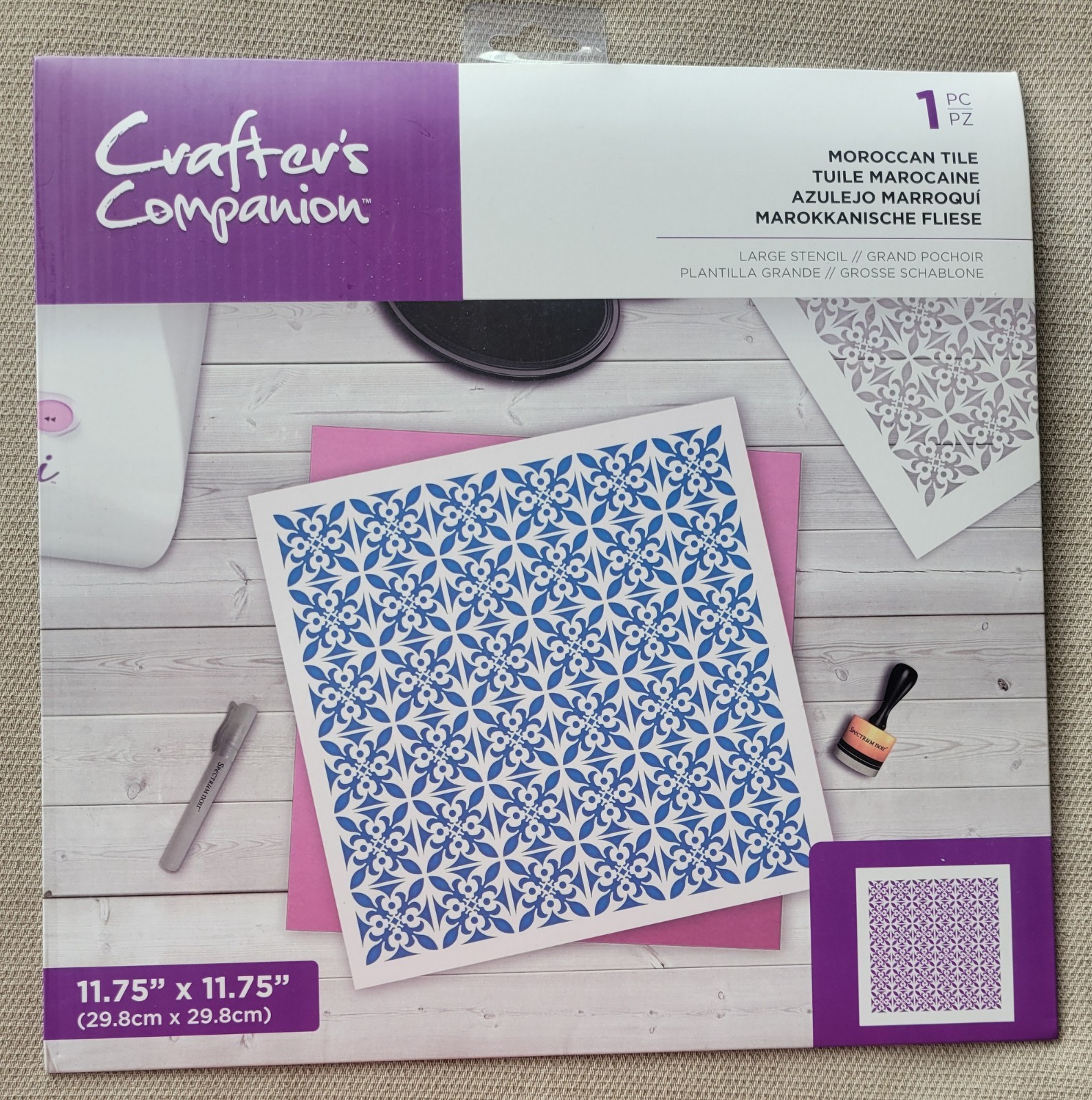 Crafter's Companion Large Stencil 11.75" x 11.75": MOROCCAN TILE - New